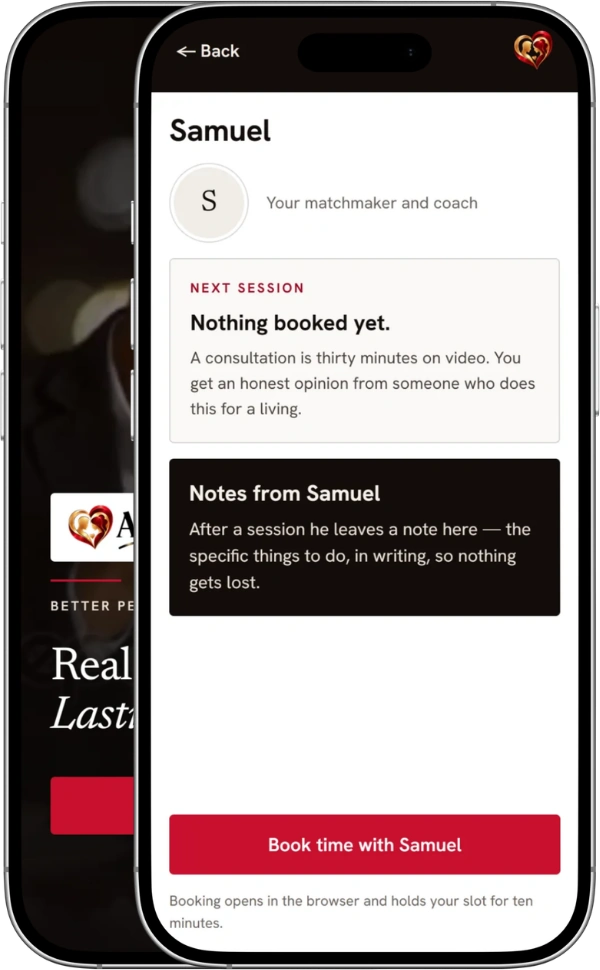 Booking a consultation with Samuel in the app