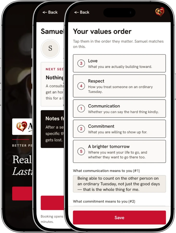 Ranking the five values in the app